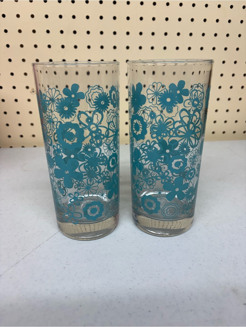 Vintage Floral Blue Glass Tumbler Set - Unbranded
